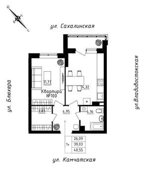 1-к квартира, вторичка, 41м2, 9/25 этаж