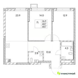 2-к квартира, вторичка, 69м2, 17/31 этаж