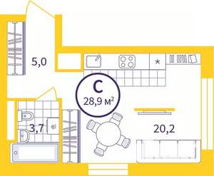 Студия квартира, вторичка, 29м2, 21/24 этаж