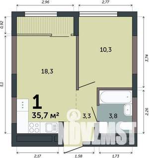 1-к квартира, строящийся дом, 36м2, 2/15 этаж