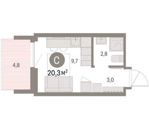 Студия квартира, вторичка, 20м2, 6/9 этаж