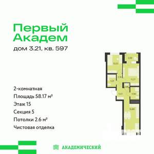 2-к квартира, вторичка, 58м2, 15/25 этаж