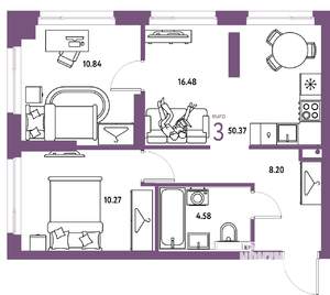 3-к квартира, вторичка, 50м2, 3/24 этаж