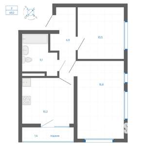 2-к квартира, вторичка, 49м2, 22/22 этаж