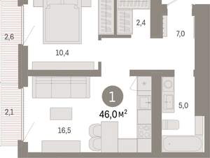 1-к квартира, вторичка, 46м2, 3/9 этаж