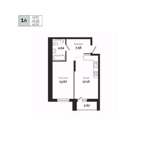 1-к квартира, строящийся дом, 46м2, 2/25 этаж