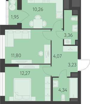 2-к квартира, строящийся дом, 50м2, 7/16 этаж