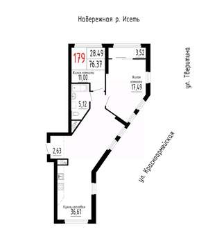 2-к квартира, строящийся дом, 76м2, 4/25 этаж