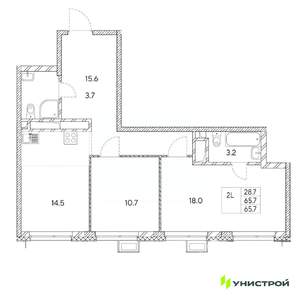 2-к квартира, вторичка, 66м2, 30/31 этаж