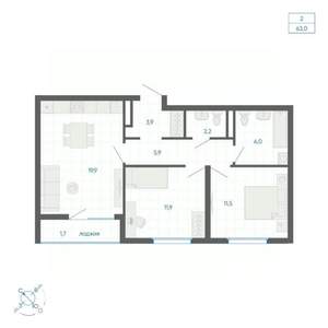 2-к квартира, строящийся дом, 63м2, 10/32 этаж