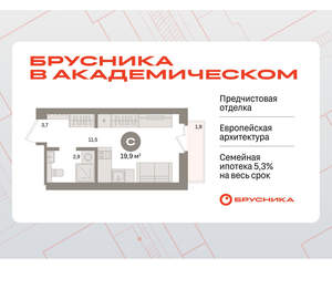 Студия квартира, вторичка, 20м2, 2/9 этаж