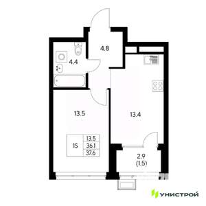 1-к квартира, вторичка, 38м2, 19/31 этаж