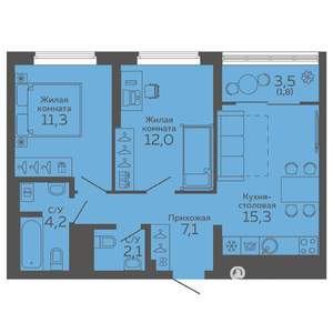 2-к квартира, вторичка, 54м2, 3/25 этаж