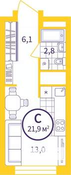 Студия квартира, вторичка, 22м2, 21/24 этаж