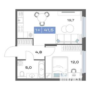 1-к квартира, строящийся дом, 42м2, 5/25 этаж