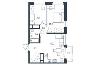 2-к квартира, вторичка, 52м2, 8/25 этаж