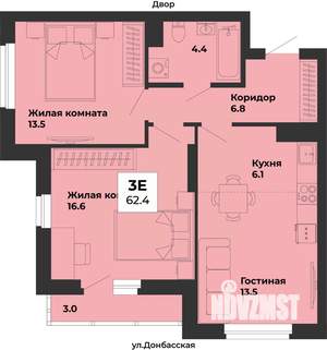 2-к квартира, строящийся дом, 62м2, 2/25 этаж