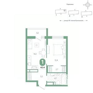 1-к квартира, вторичка, 42м2, 12/16 этаж