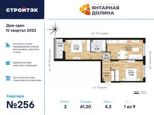 2-к квартира, сданный дом, 62м2, 1/21 этаж