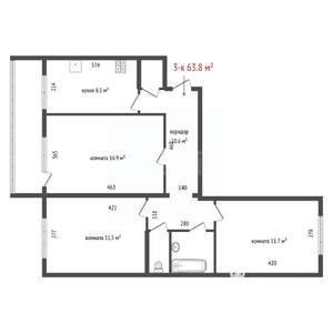 3-к квартира, вторичка, 64м2, 4/9 этаж