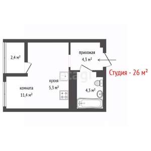Студия квартира, сданный дом, 26м2, 7/15 этаж