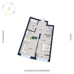 1-к квартира, строящийся дом, 50м2, 6/31 этаж