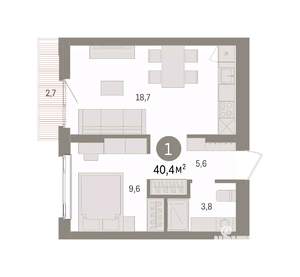 1-к квартира, вторичка, 40м2, 4/7 этаж