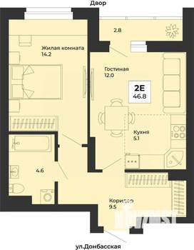 2-к квартира, строящийся дом, 47м2, 6/25 этаж