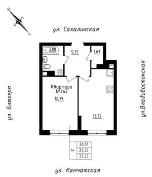 1-к квартира, строящийся дом, 37м2, 22/25 этаж
