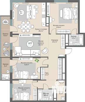 3-к квартира, вторичка, 145м2, 25/28 этаж
