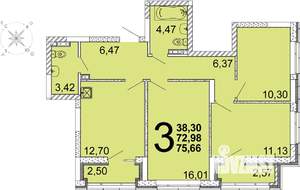 3-к квартира, вторичка, 74м2, 1/3 этаж