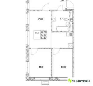 2-к квартира, вторичка, 58м2, 10/30 этаж