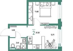 2-к квартира, вторичка, 31м2, 5/20 этаж