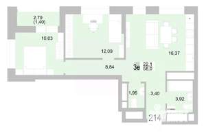 2-к квартира, вторичка, 58м2, 24/24 этаж