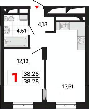 1-к квартира, вторичка, 38м2, 10/25 этаж