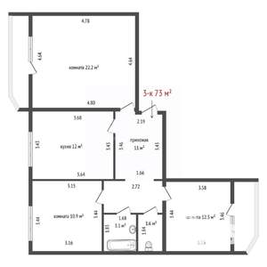 3-к квартира, вторичка, 73м2, 1/16 этаж