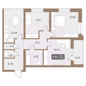 4-к квартира, вторичка, 79м2, 11/24 этаж