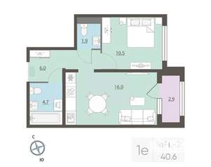 1-к квартира, вторичка, 41м2, 13/25 этаж