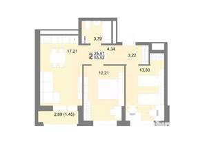 2-к квартира, строящийся дом, 56м2, 6/22 этаж