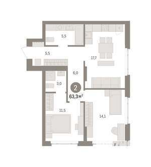 2-к квартира, вторичка, 63м2, 2/16 этаж