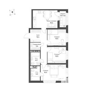 3-к квартира, строящийся дом, 76м2, 11/16 этаж