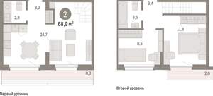 2-к квартира, вторичка, 69м2, 8/9 этаж