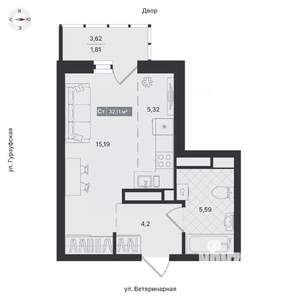 Студия квартира, вторичка, 32м2, 17/24 этаж