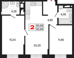 2-к квартира, вторичка, 61м2, 5/25 этаж