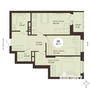 2-к квартира, сданный дом, 66м2, 20/25 этаж