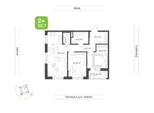 2-к квартира, вторичка, 59м2, 2/17 этаж