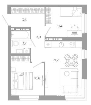 2-к квартира, вторичка, 48м2, 2/12 этаж