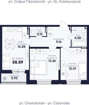 2-к квартира, вторичка, 59м2, 4/17 этаж