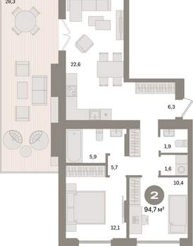 2-к квартира, вторичка, 95м2, 9/9 этаж