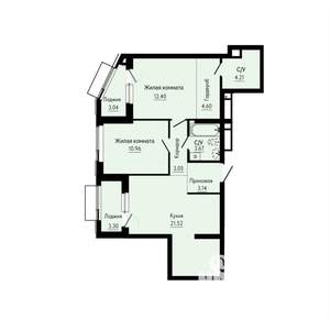 2-к квартира, строящийся дом, 67м2, 28/30 этаж